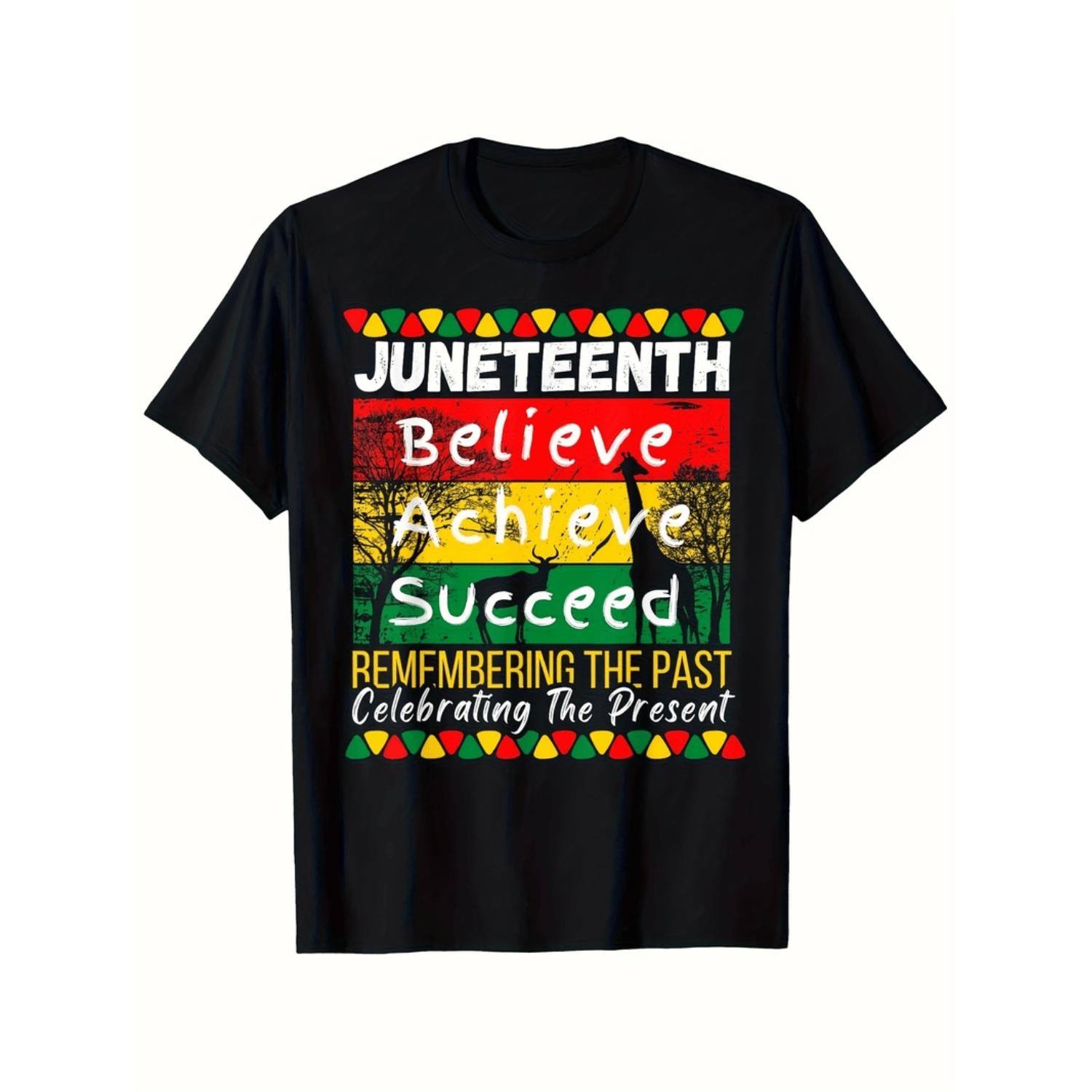 Juneteenth Believe Achieve Succeed Casual TShirt featuring Color Block Design and Regular Fit for Men and Women AllSeason Comfort and Machine Washability
