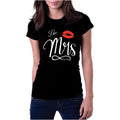 Mrs Red Lip Print Women's Black Cotton Short Sleeve T Shirt Perfect for Couple Matching Weddings and Valentine's Day