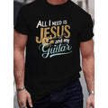 Plus Size Casual Short Sleeve T Shirt for Larger Men with Guitar Graphic Ideal for Summer and Daily Wear