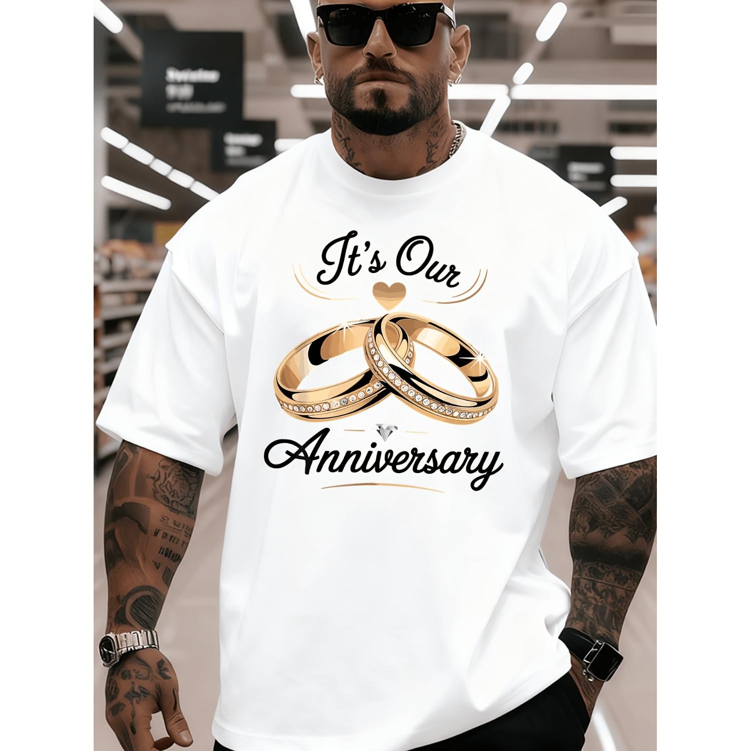 Couples Wedding Anniversary T Shirt for Husband and Wife Black Crew Neck Machine Washable Gift Plus Size
