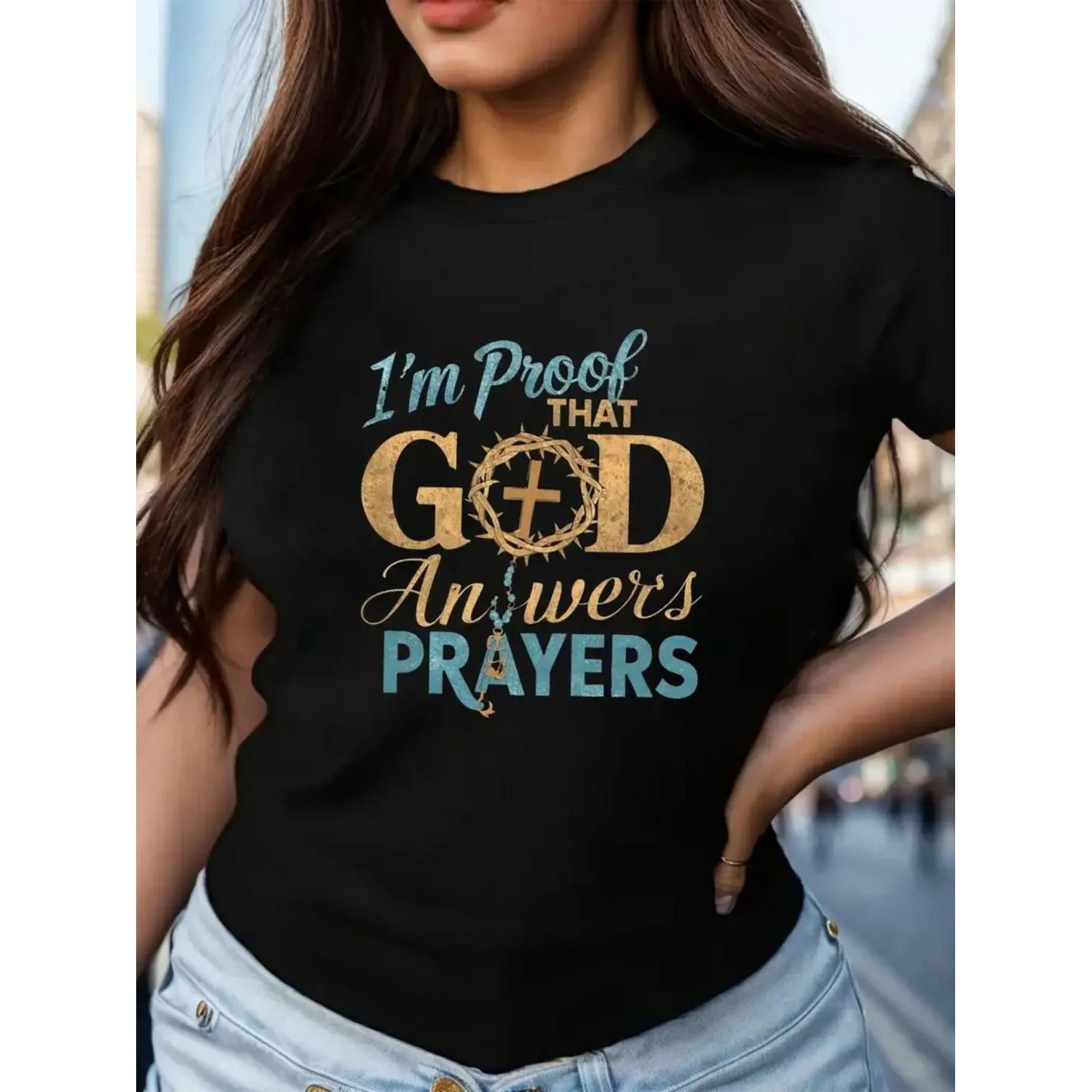 Women's Letter Print Round Neck Tee Casual Short Sleeve Crew Neck T-Shirt for Summer Stylish Daily Wear