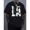 Mens Cotton Casual Short Sleeve TShirt Featuring Loose Fit Round Neck Black Palm Tree Graphic and LA Print Breathable Summer Top Perfect for Gift and Vacation