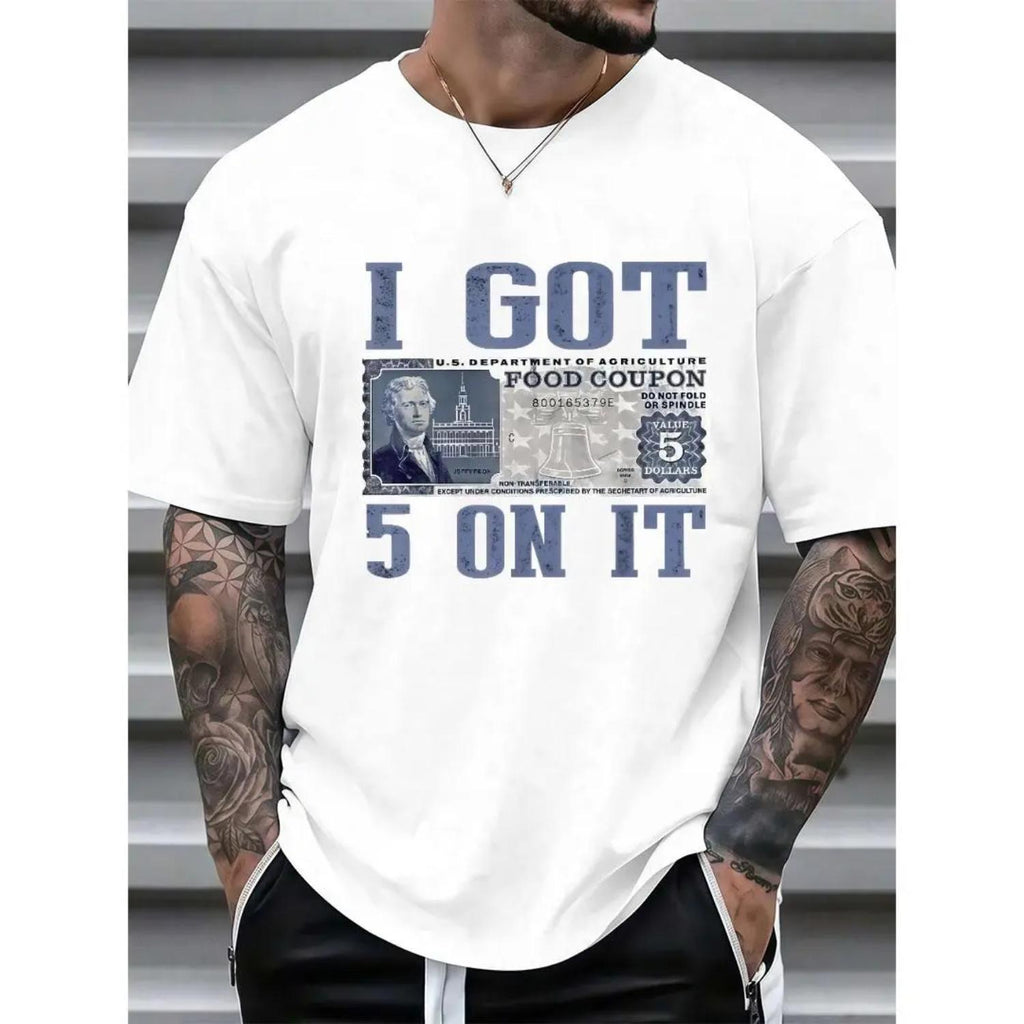 Cotton Loose Fit Graphic T-Shirt with Vintage Currency Print Streetwear Design Black Casual Short Sleeve Tee for Casual Wear and Holiday Gifts