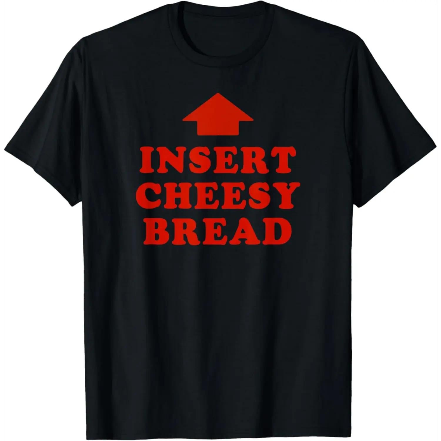 Red TShirt Displaying Cheesy Bread Text and Arrow Graphics
