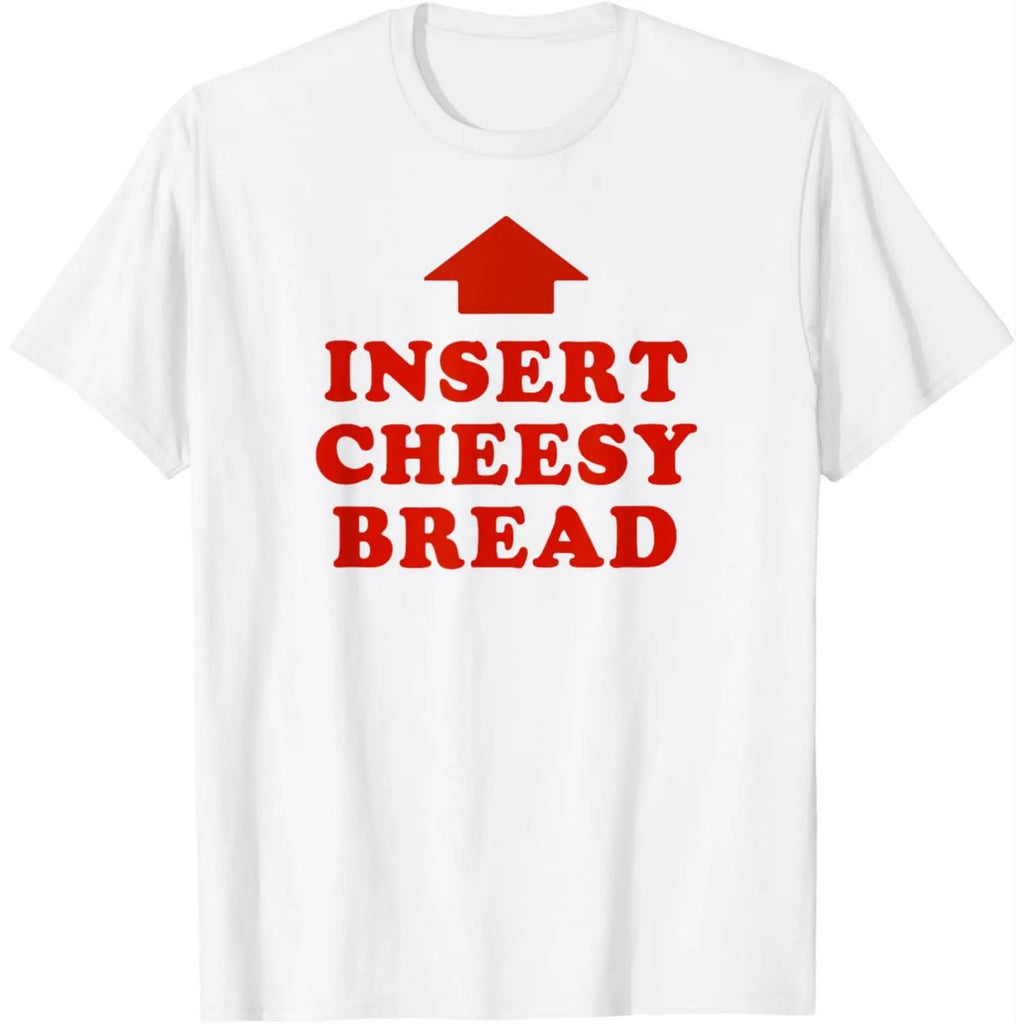 TShirt with Bold Red Insert Cheesy Bread Lettering and EyeCatching Arrow Design