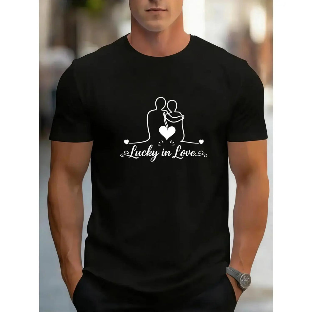 Romantic Couple Embrace Print Men's TShirt Casual Stylish Ideal for Pairing