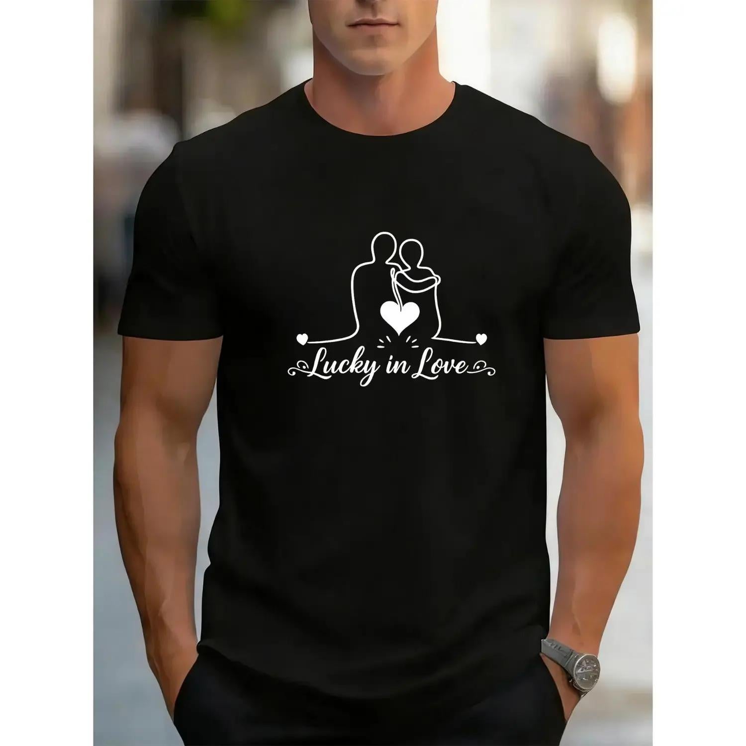 Romantic Couple Embrace Print Men's TShirt Casual Stylish Ideal for Pairing
