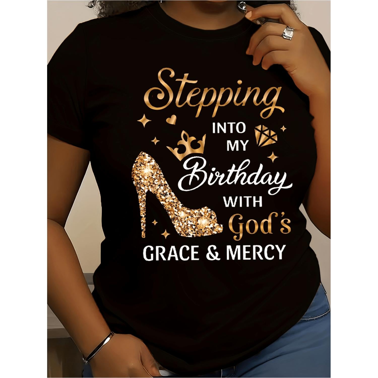 Women's Birthday High Heel Shoes and Heel Letter Print Casual Short Sleeve Round Neck T-Shirt for Spring Summer and Fall Outfits