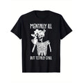 Skeleton Graphic Tee with Cotton Crew Neck and Chill Slogan Mental Health Awareness T-Shirt