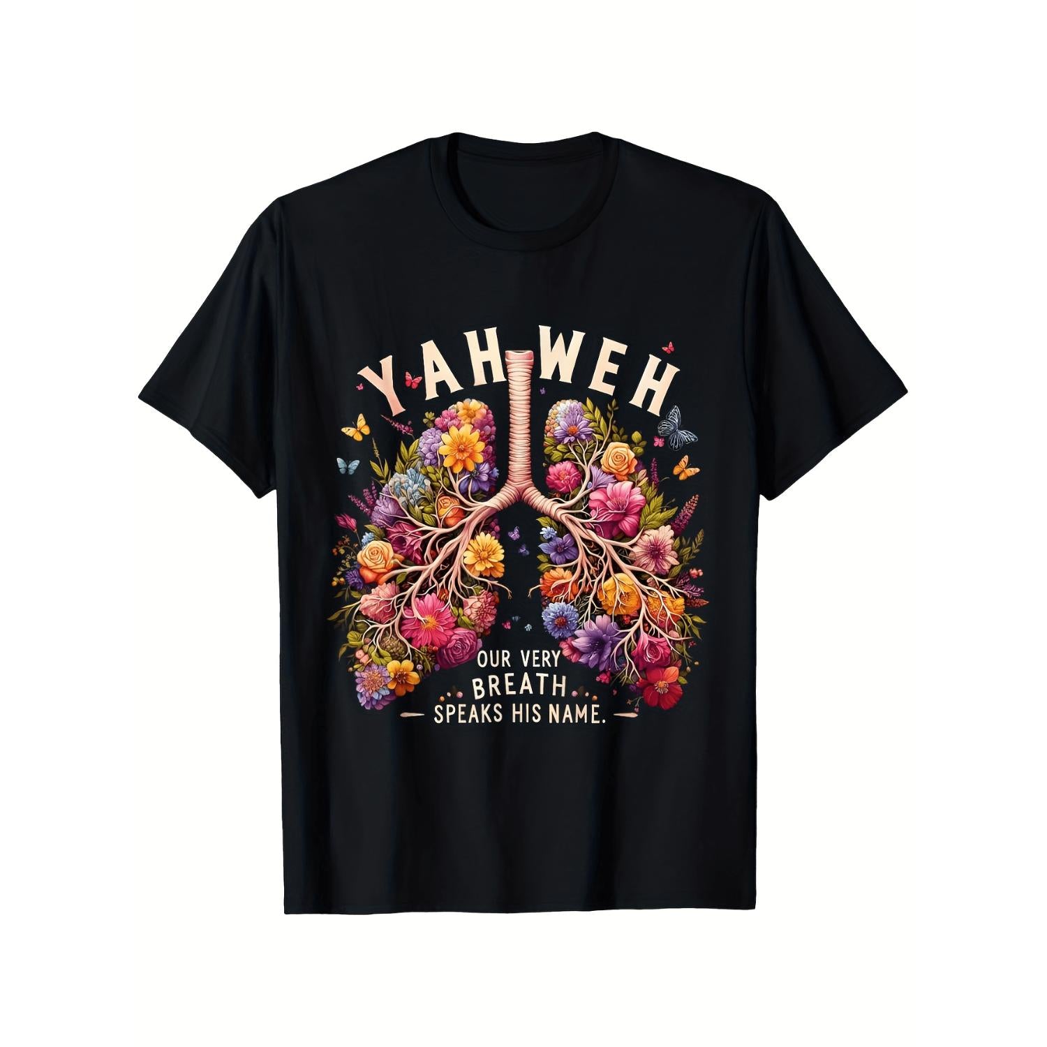 Women's Plus Size Christian T Shirt Featuring Jehovah Name Hebrew Bible Tree of Life and Lungs Design