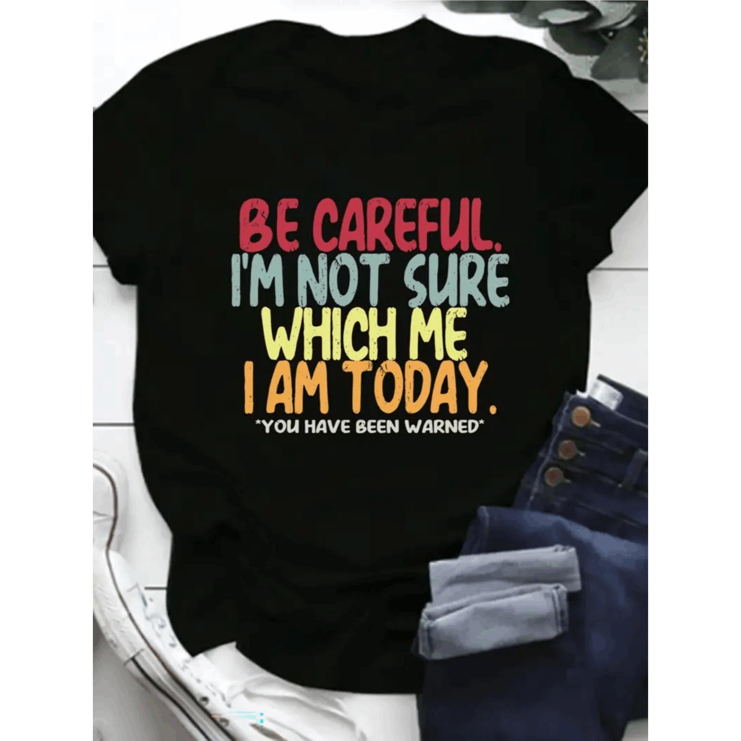 Cautious TShirt for Women Casual Short Sleeve Tee Uncertain Identity Top