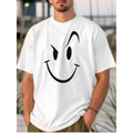 Pure Cotton White T Shirt for Men Featuring a Simple and Bold Smiling Face Design
