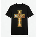 Traditional Crucifix Easter TShirt Featuring Ornate Cross and Easter Eggs Ideal for Church Services and Easter Celebrations