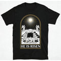 He Is Risen TShirt Featuring Vintage Style Angels and Burial Cloth Ideal for Easter Church Events and FaithBased Family Gatherings