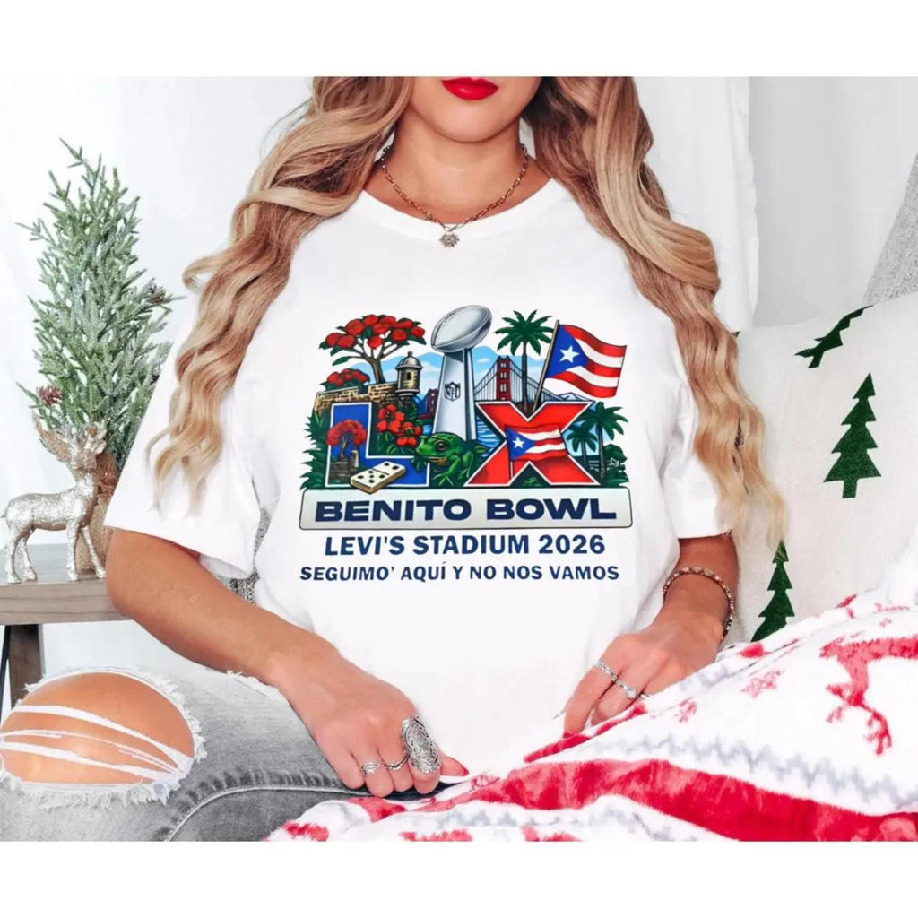 Oversized Benito Bowl TShirt with Festive Christmas Print Unisex Graphic Tee for Game Day Casual Streetwear Sports Fan Holiday Outfit Gift for Him and Her