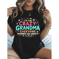 Plus Size Women's Oversized Casual T Shirt Featuring Crazy Grandma Slogan and Heart Graphic Perfect Family Gift