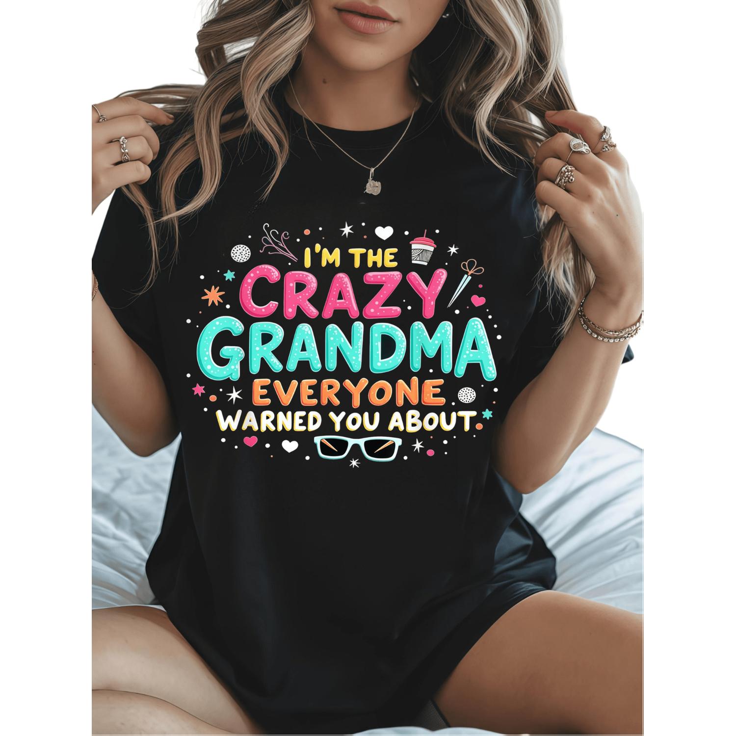 Plus Size Women's Oversized Casual T Shirt Featuring Crazy Grandma Slogan and Heart Graphic Perfect Family Gift