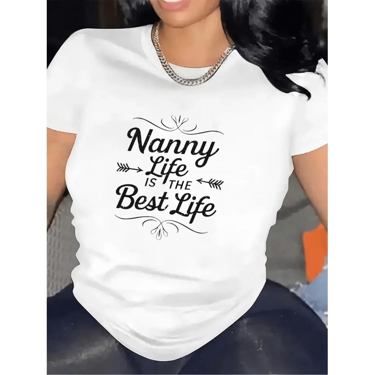 Humorous Womens Nanny TShirt Soft Fit Caregiver Tee Featuring Fun Nanny Life and Floral Lettering Perfect Gift for Nurses Teachers and Grandparents Lightweight Daily Wear