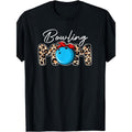 Women's Cute Leopard Print Bowling Mom T-Shirt Heavyweight Black Short Sleeve Round Neck Plus Size Casual Top with Bowling Pin and Graphic Machine Washable Perfect for Bowling Parties Mothers Day and Christmas Gift for Bowling Enthusiasts