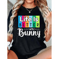 Plus Size Women's Soft Round Neck T Shirt Featuring Colorful Bunny Graphic and Inspirational Quote for Casual Spring Summer Wear